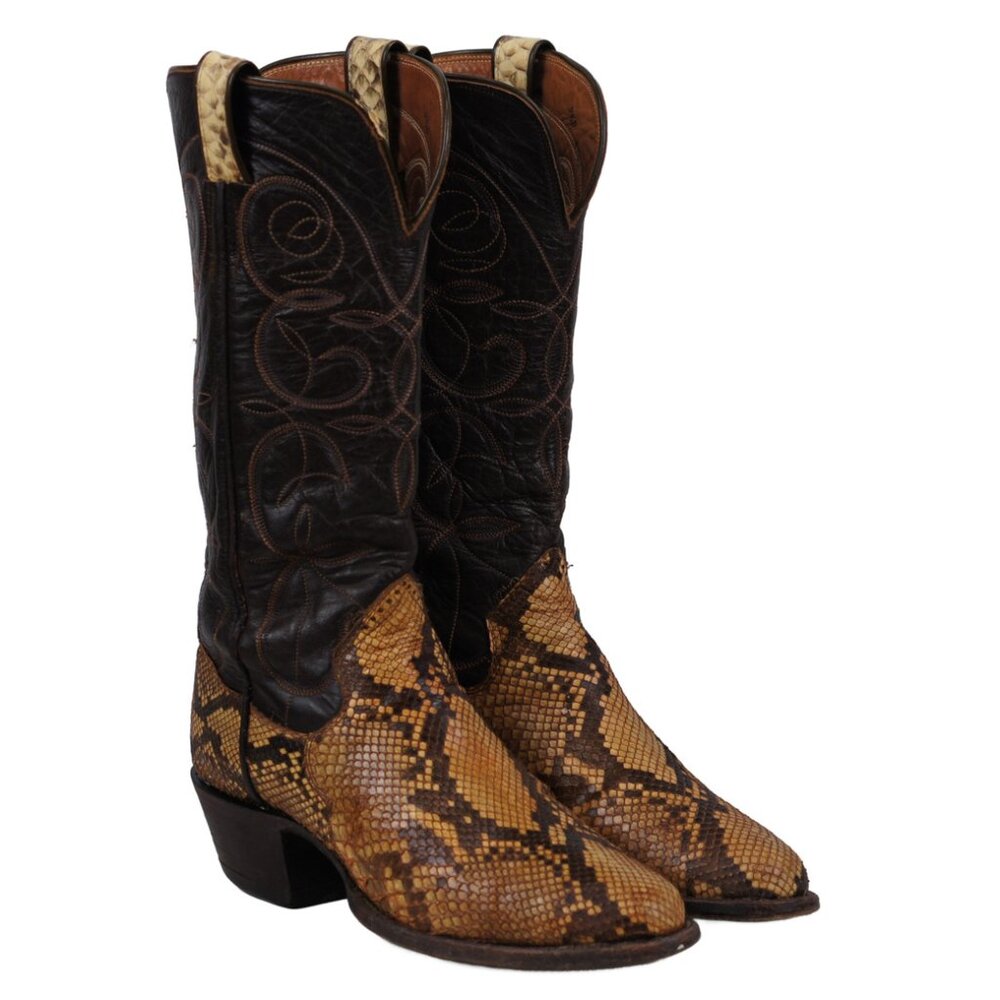 The Sanders Tall Snakeskin Cowboy Western Boots Vintage Handcrafted Men's 9.5 D
